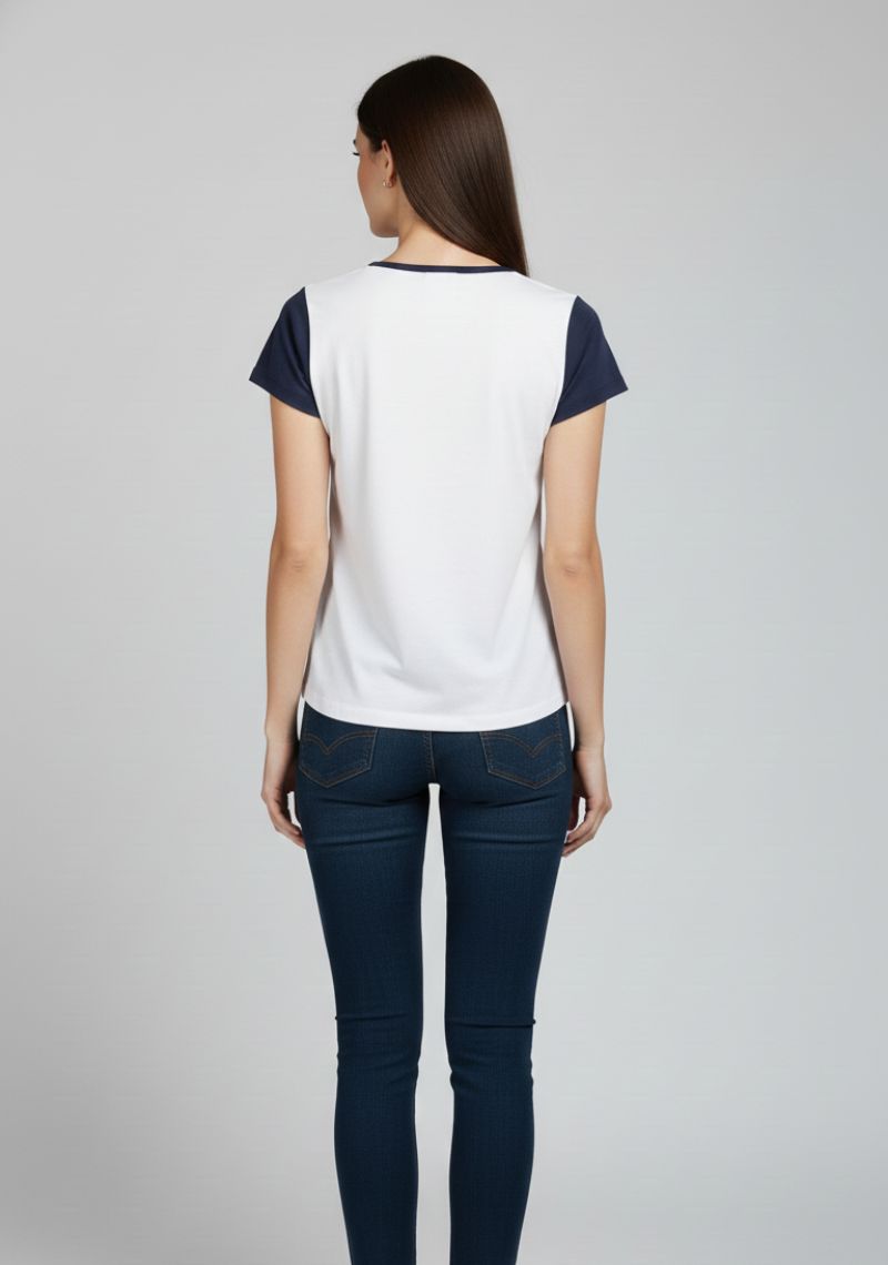 WOMEN WESTERN TOP - WHITE AND NAVY BLUE PAINTED
