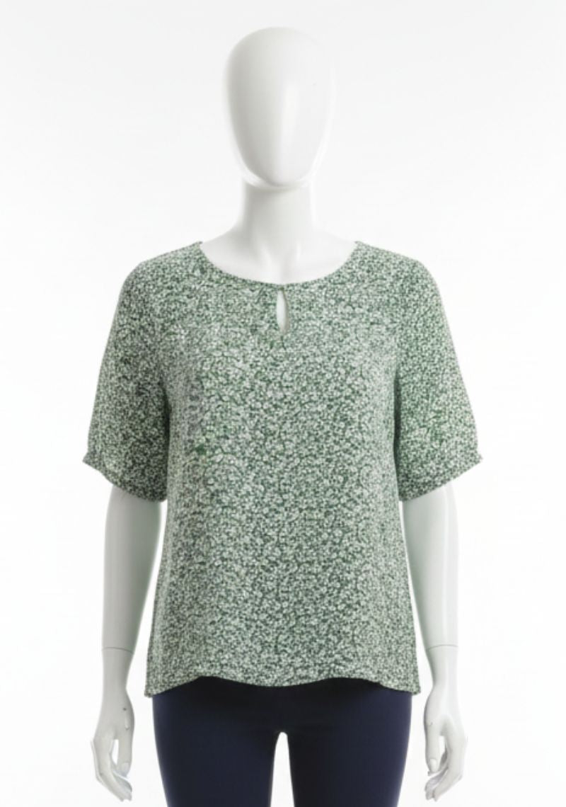 WOMENS WESTERN TOP [SL] - GREEN AND WHITE PRINTED