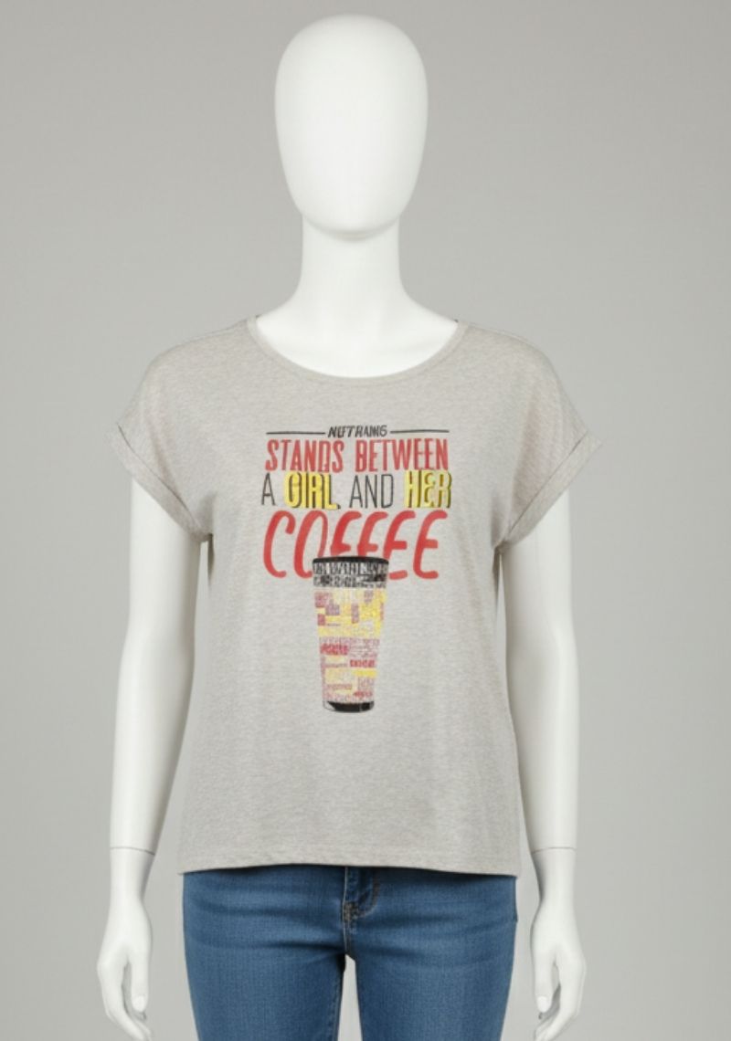 WOMEN T-SHIRT [MD] - LIGHT GREY [MULTI COLOR PRINTED ]
