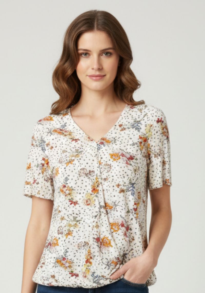 WOMEN WESTERN TOP - WHITE FLORAL PRINT