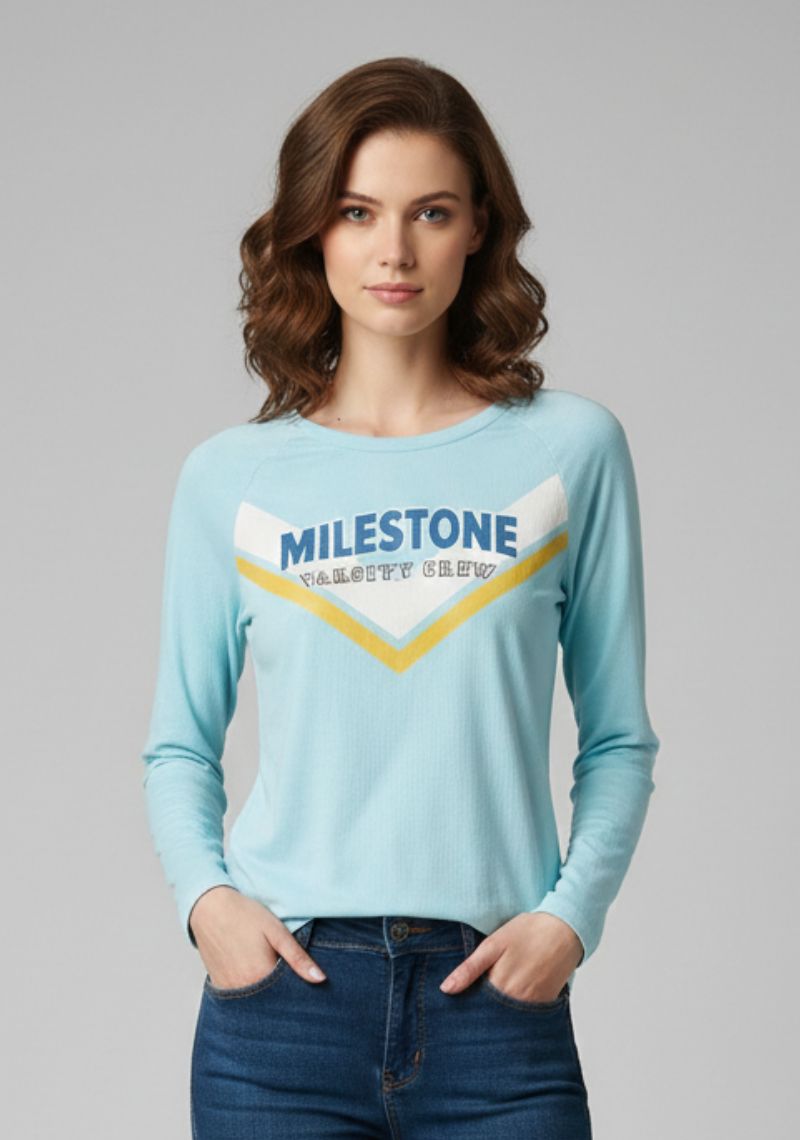 WOMENS T-SHIRT - SKYBLUE AND MULTI COLOR PRINTED