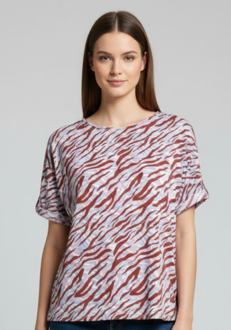 WOMEN WESTERN TOP - WHITE AND MAROON PRINT