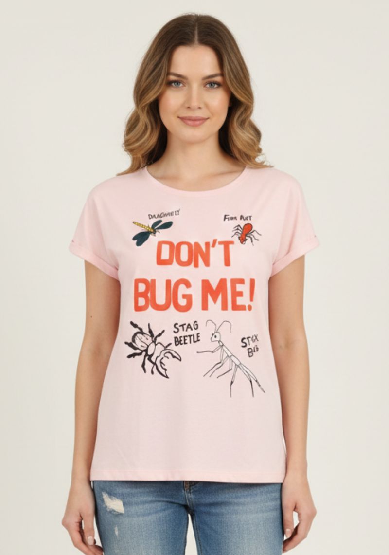 WOMENS T-SHIRT [MD] - LIGHT PINK SHADE & MULTI COLOR PRINT