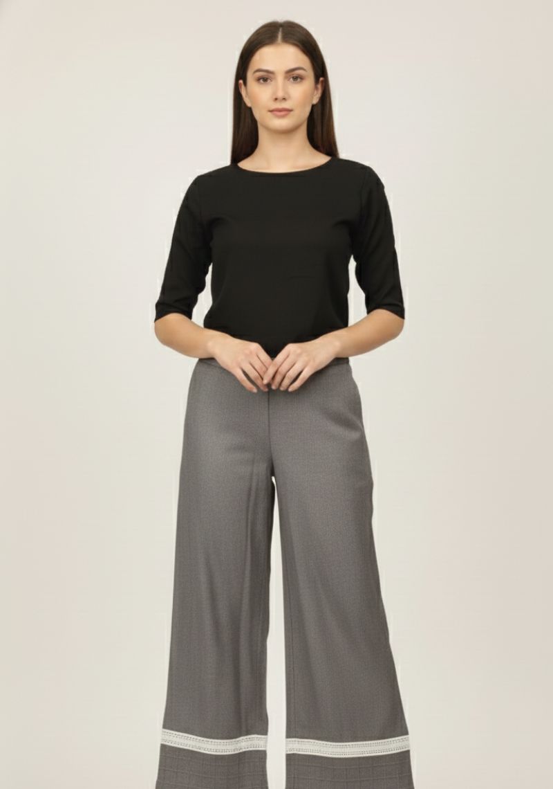 WOMENS PALAZZO - DARK GREY AND WHITE STRIPES