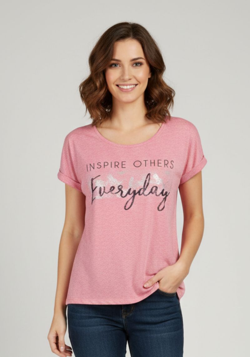WOMENS T-SHIRT -LIGHT PINK AND MULTI COLOR PRINTED