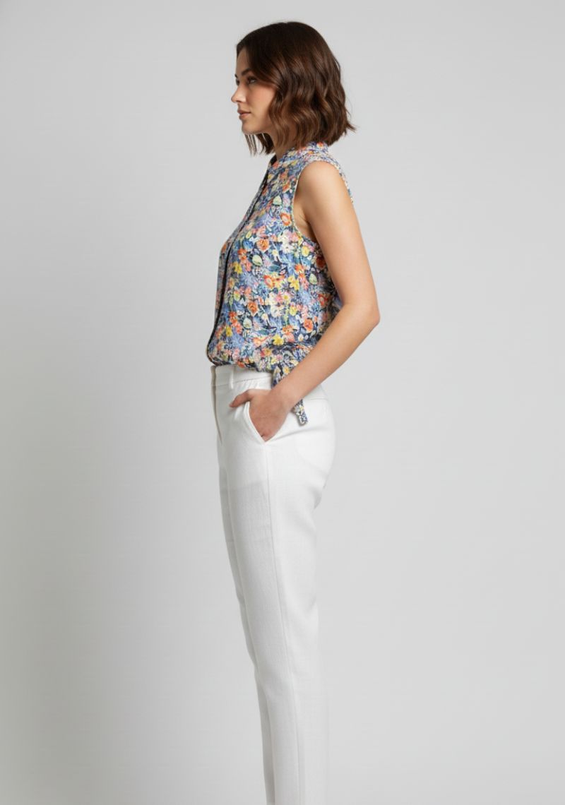 WOMEN WESTERN TOP - LIGHT BLUE AND MULTI CLOR FLORAL