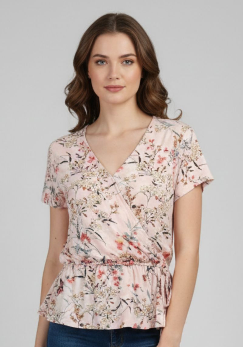 WOMEN WESTERN TOP - PINK FLORAL PRINT