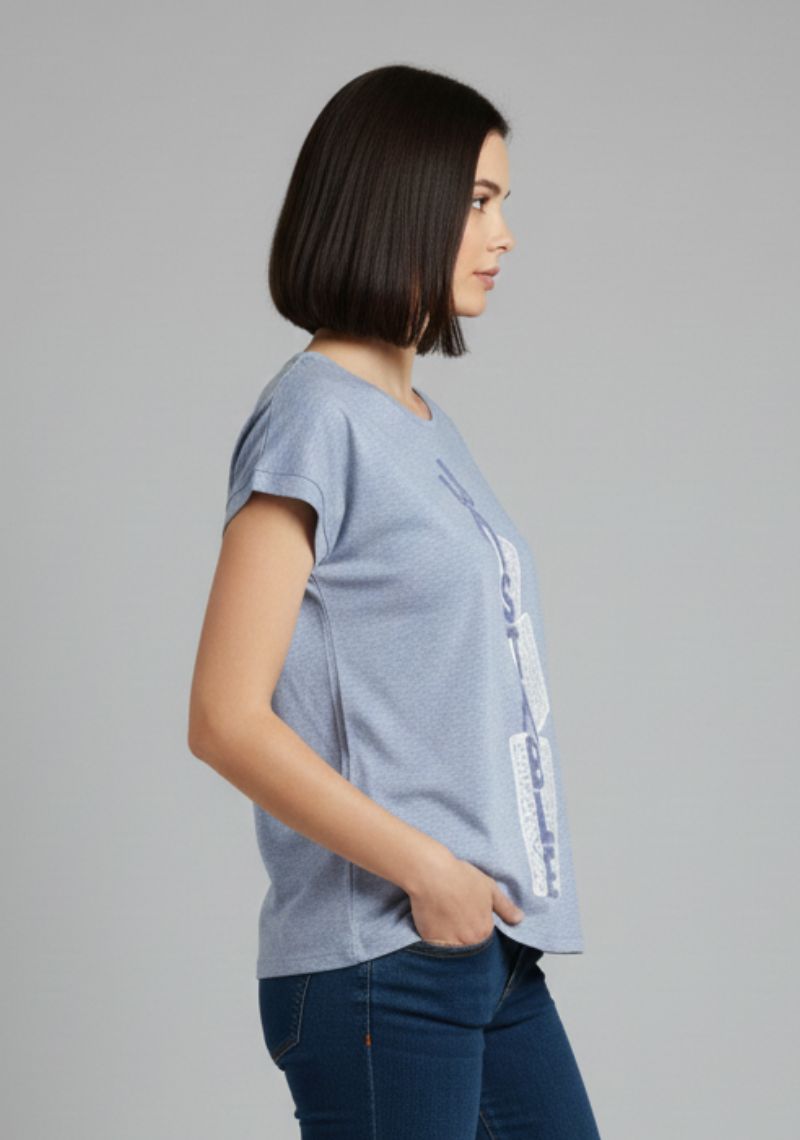 WOMENS T-SHIRT - LIGHT BLUE [MULTI COLOR PRINT]