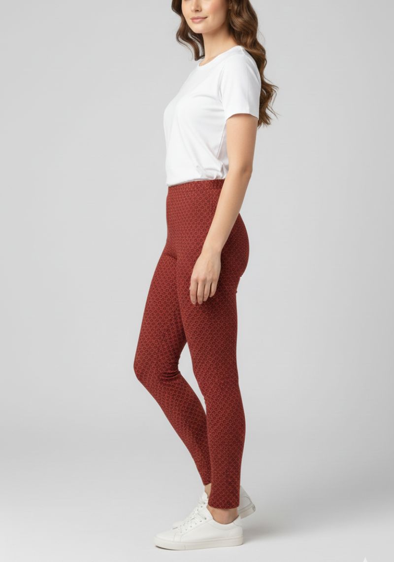 WOMENS LEGGINGS [MD] - MAROON NET PRINTED