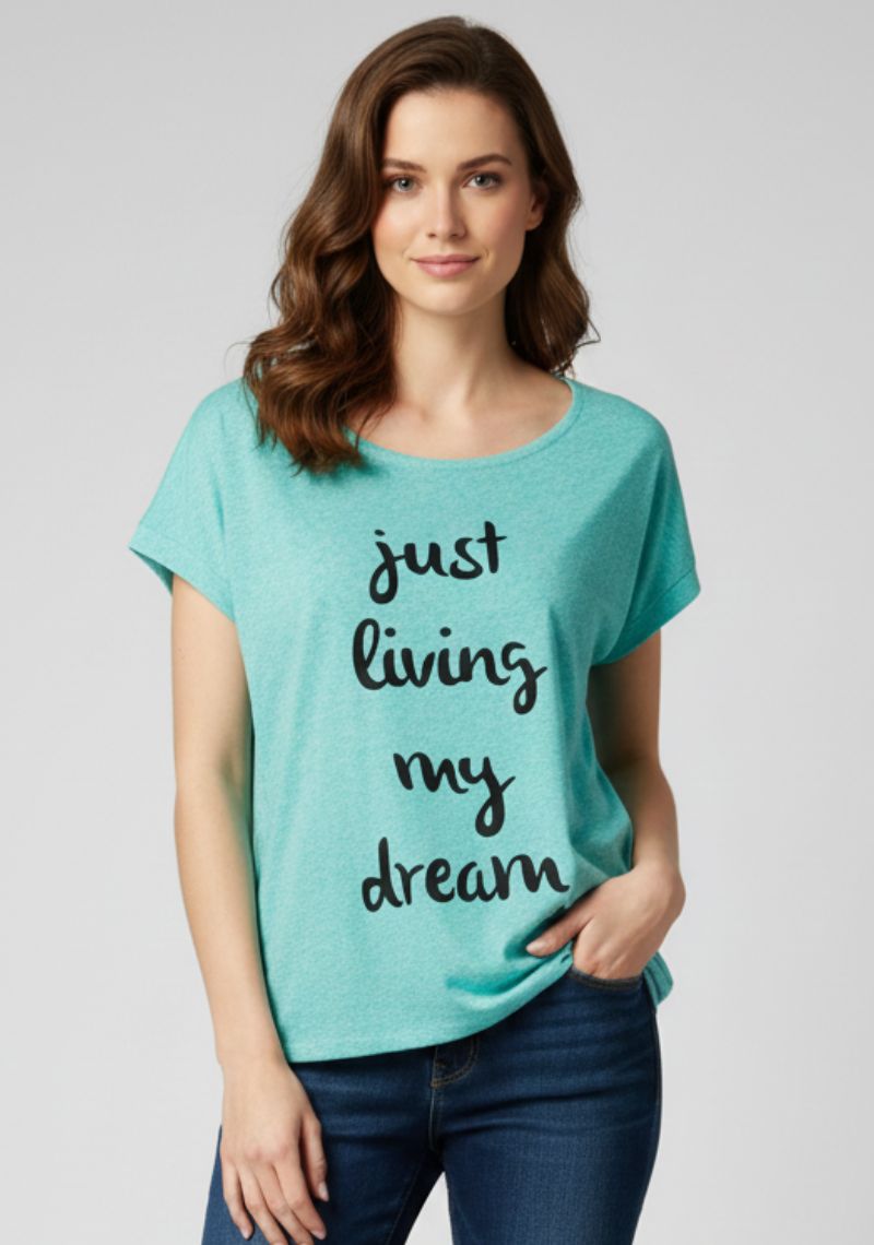 WOMENS T-SHIRT [MD] - TEAL GREEN & BLACK PRINT
