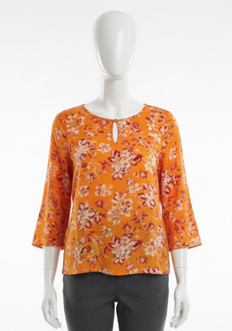 WOMENS WESTERN TOP [SL] - ORANGE FLORAL PRINT