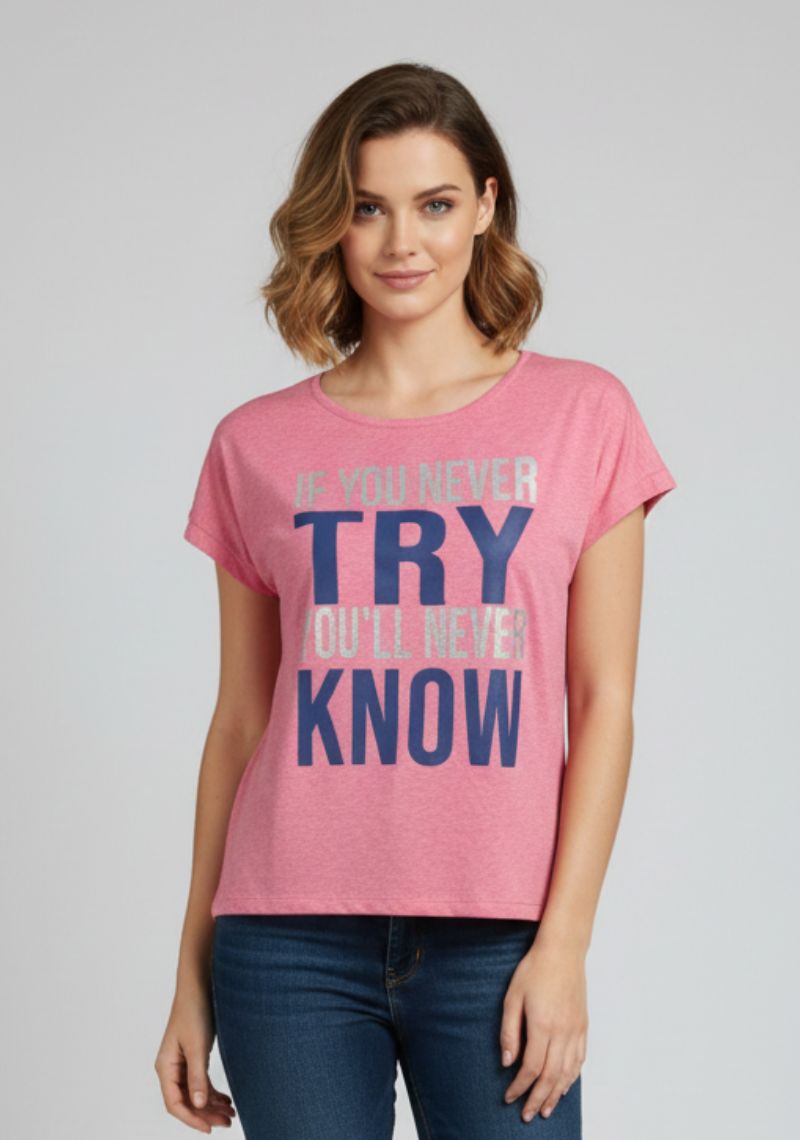 WOMENS T-SHIRT - PINK AND MULTI COLOR PRINTED