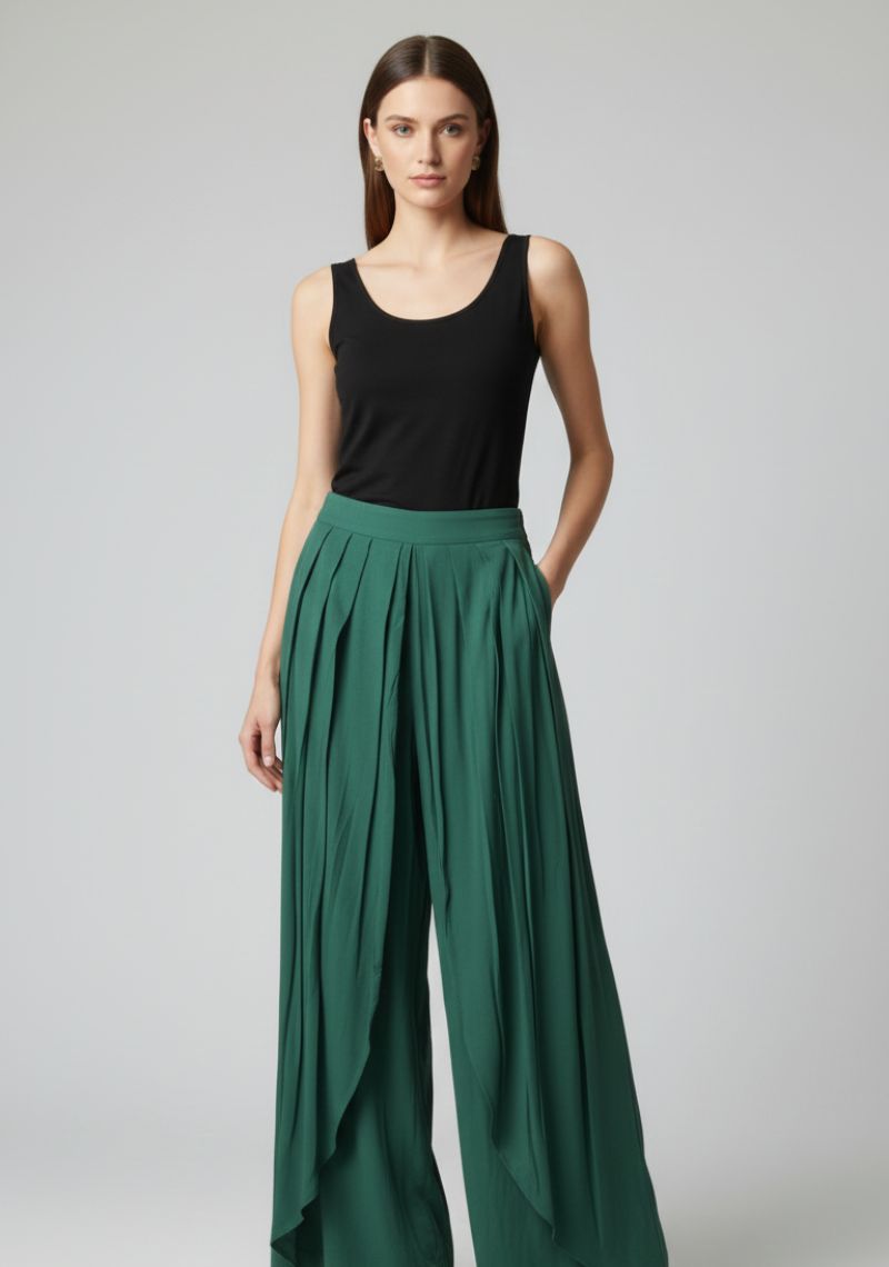 WOMENS PALAZZO - PLAIN DARK GREEN
