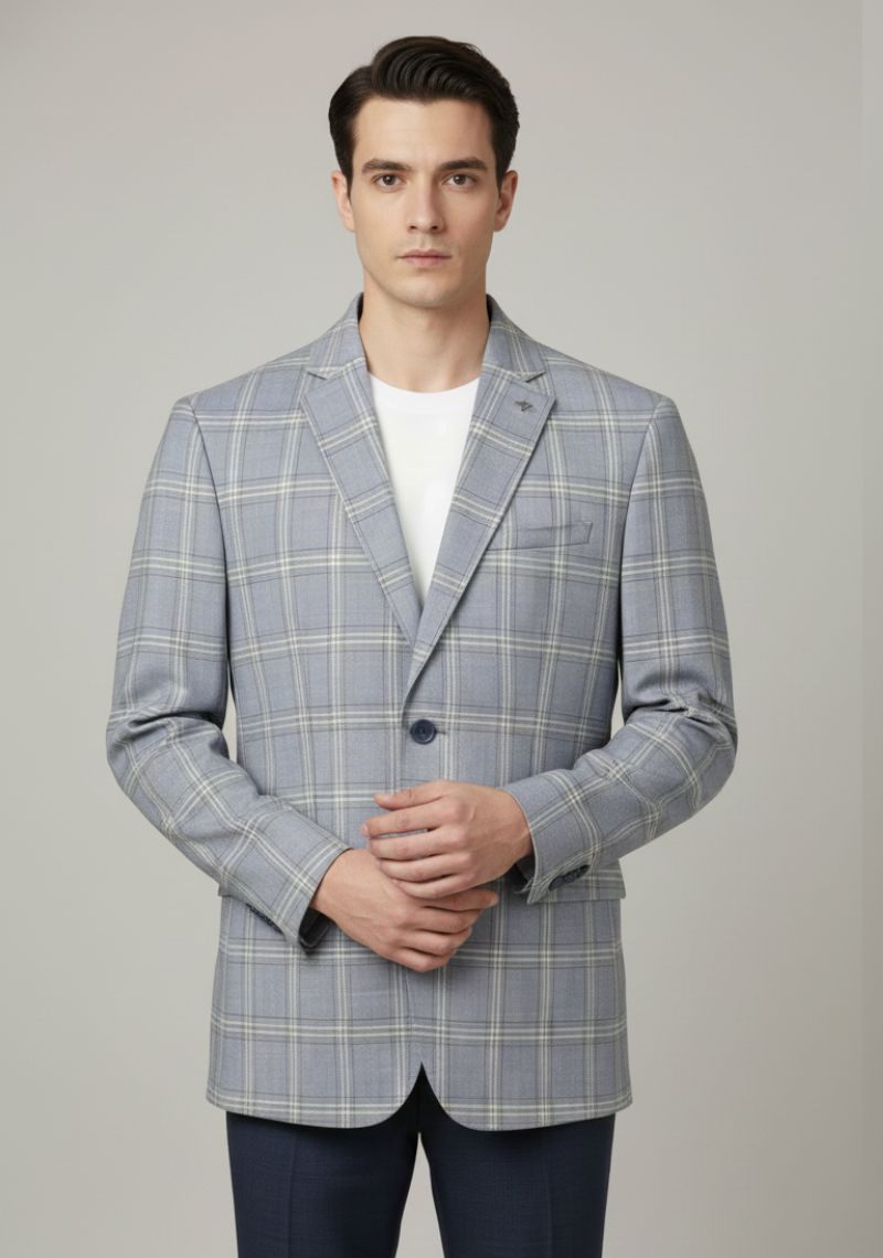 MENS BLAZER  - LIGHT BLUE CHECKED