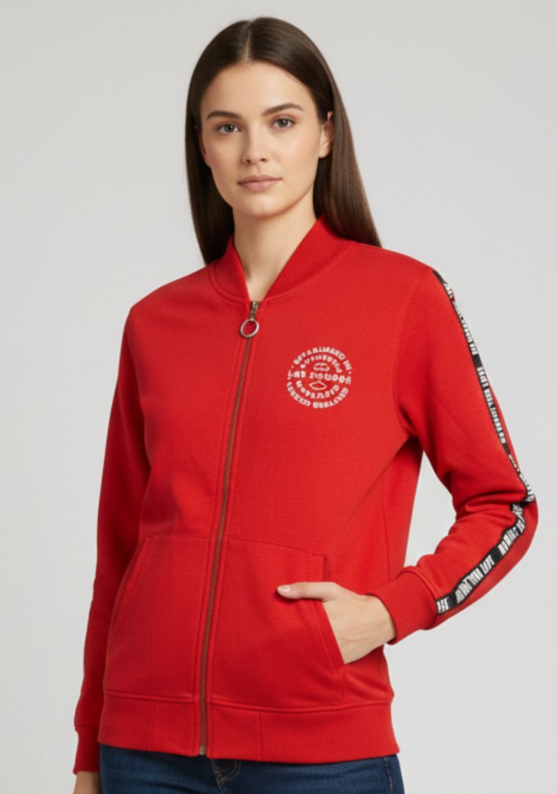 WOMEN SWEATSHIRT - RED AND WHITE & BLACK PRINTED