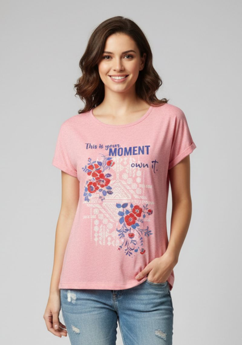 WOMENS T-SHIRT - LIGHT PINK PRINTED