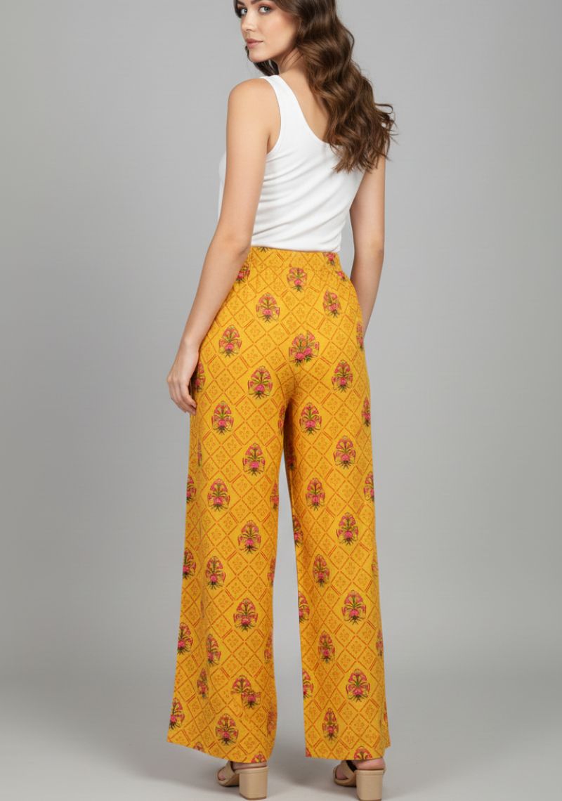 WOMENS PALAZZO - YELLOW AND MULTI COLOR PRINTED