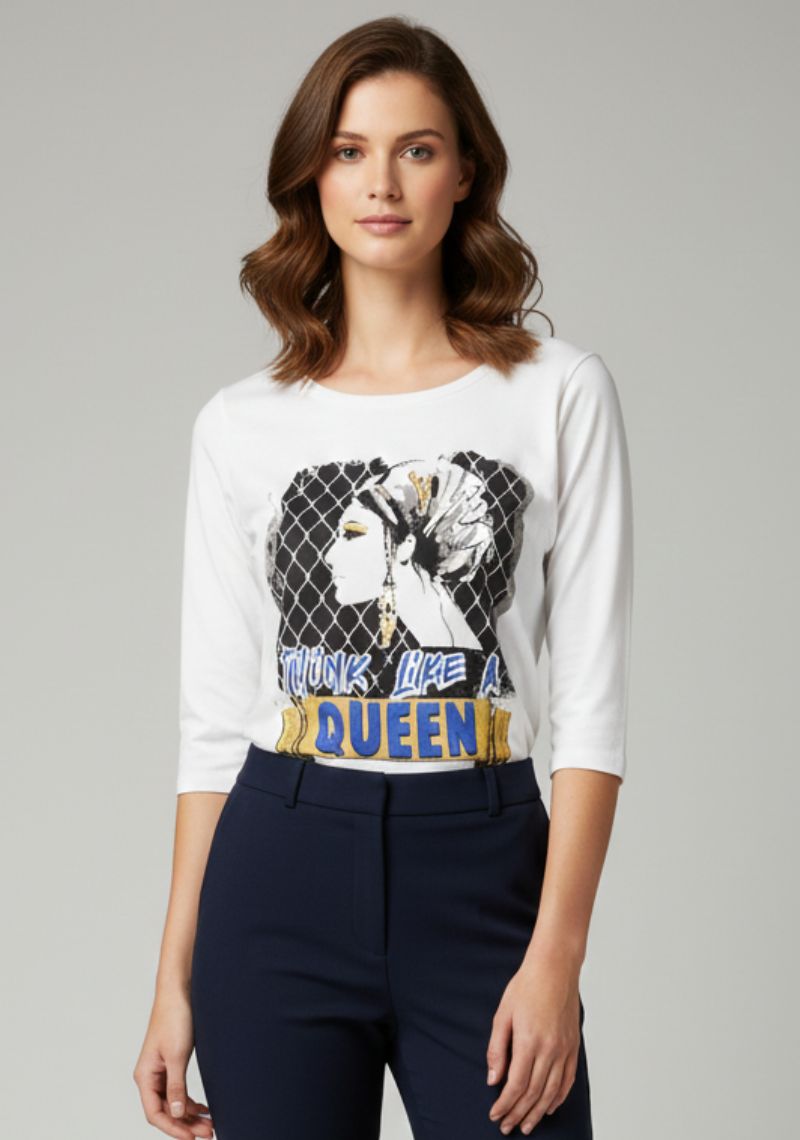 WOMENS T-SHIRT [MD] - WHITE & MULTI COLOR PRINT