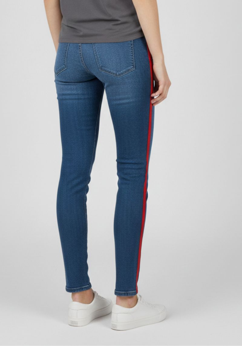 WOMEN JEAN (SL)-BLUE+RED MXD