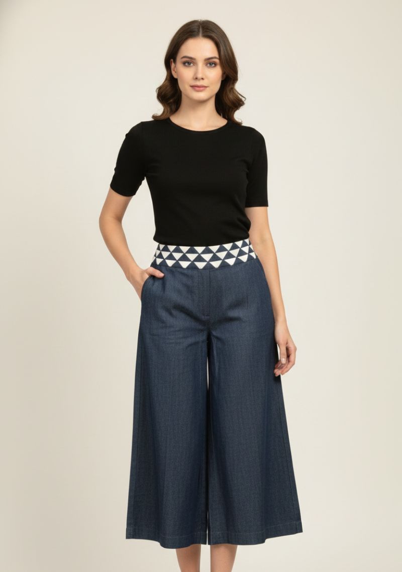 WOMENS PALAZZO - NAVY AND WHITE CHECKED