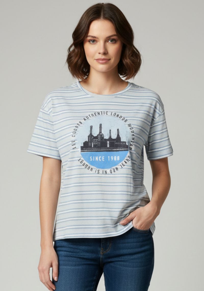 WOMENS T-SHIRT [MD] - LIGHT BLUE STRIPES
