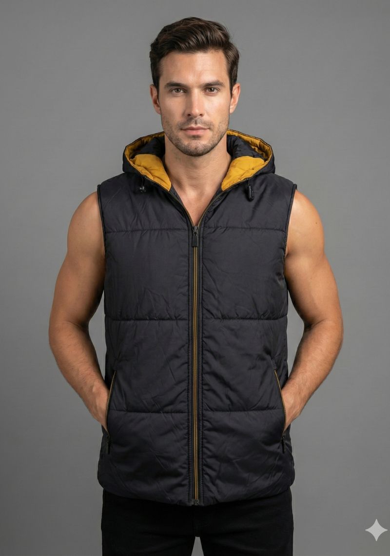 SLEEVELESS JACKET - BLACK AND YELLOW