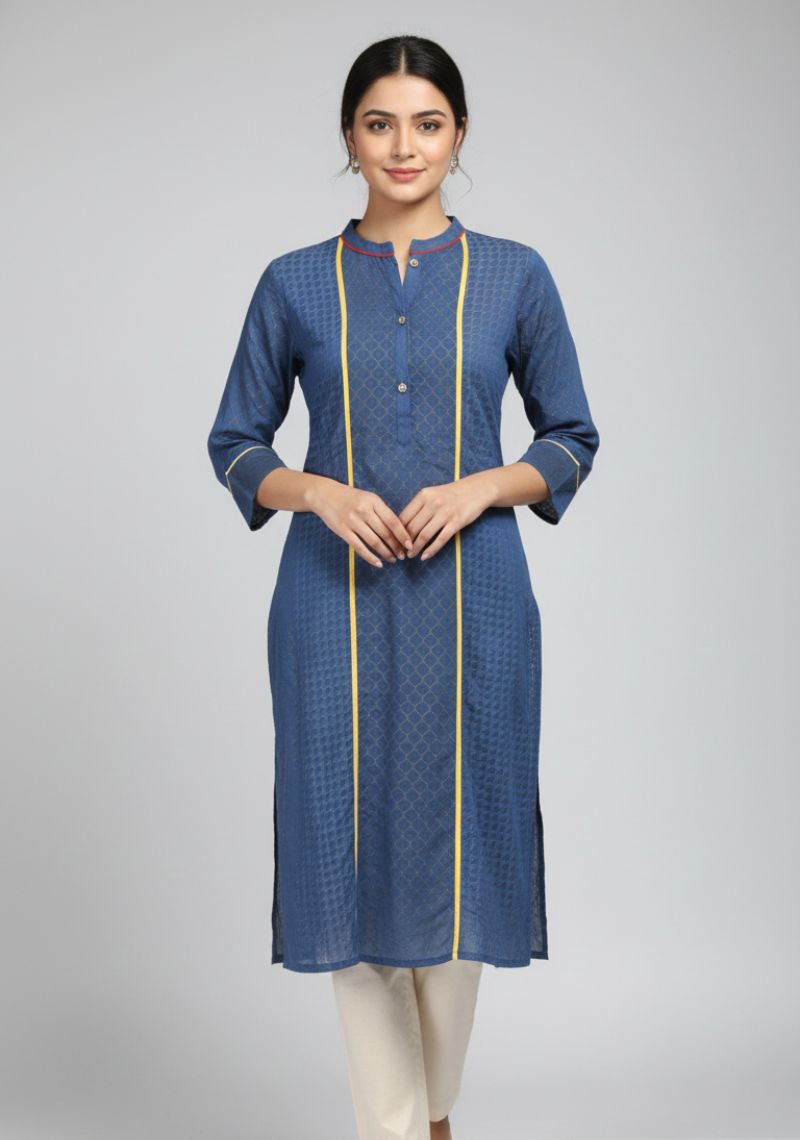 WOMENS KURTIS - DARK BLUE AND YELLOW LINE