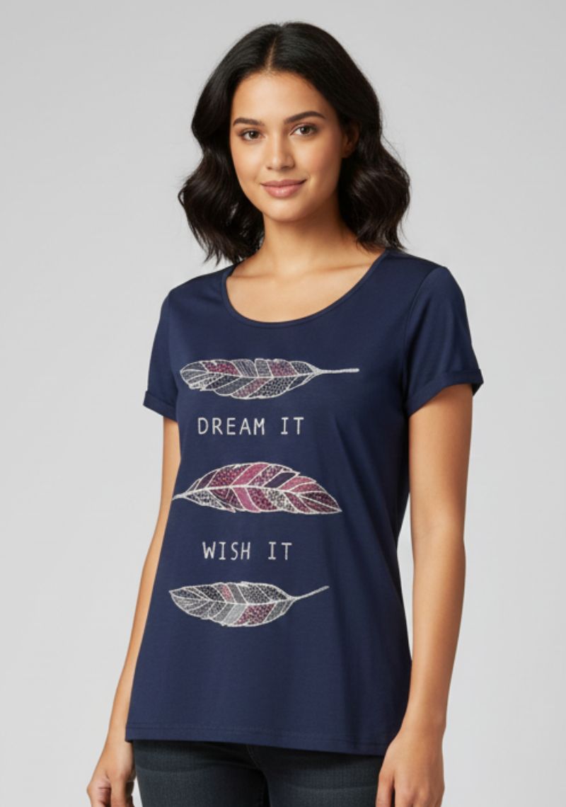 WOMEN WESTERN TOP - NAVY BLUE AND FRONT WHITE CLOR PRINTED