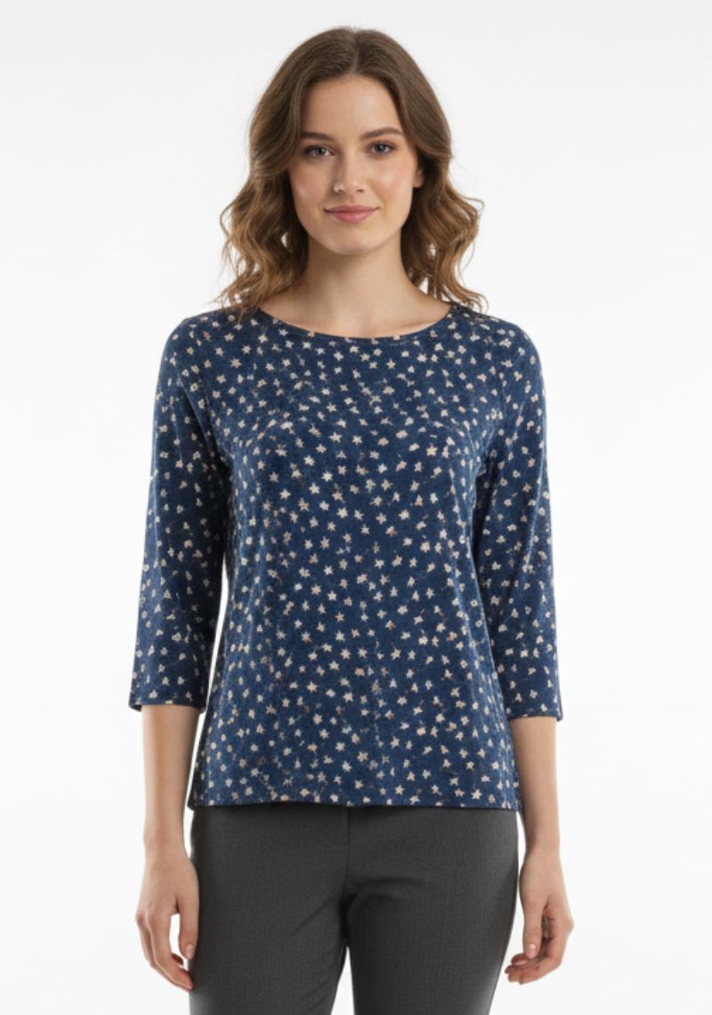 WOMENS WESTERN TOP [SL] - DARK BLUE AND WHITE