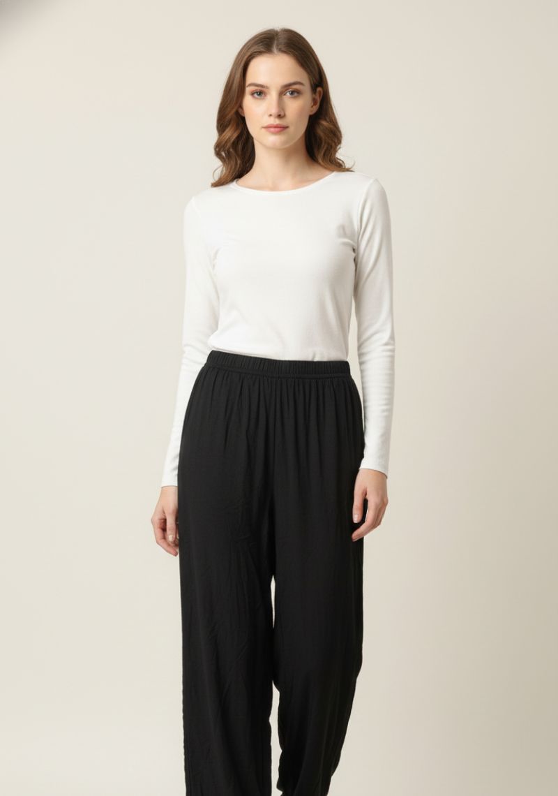WOMENS PALAZZO - PLAIN BLACK 2