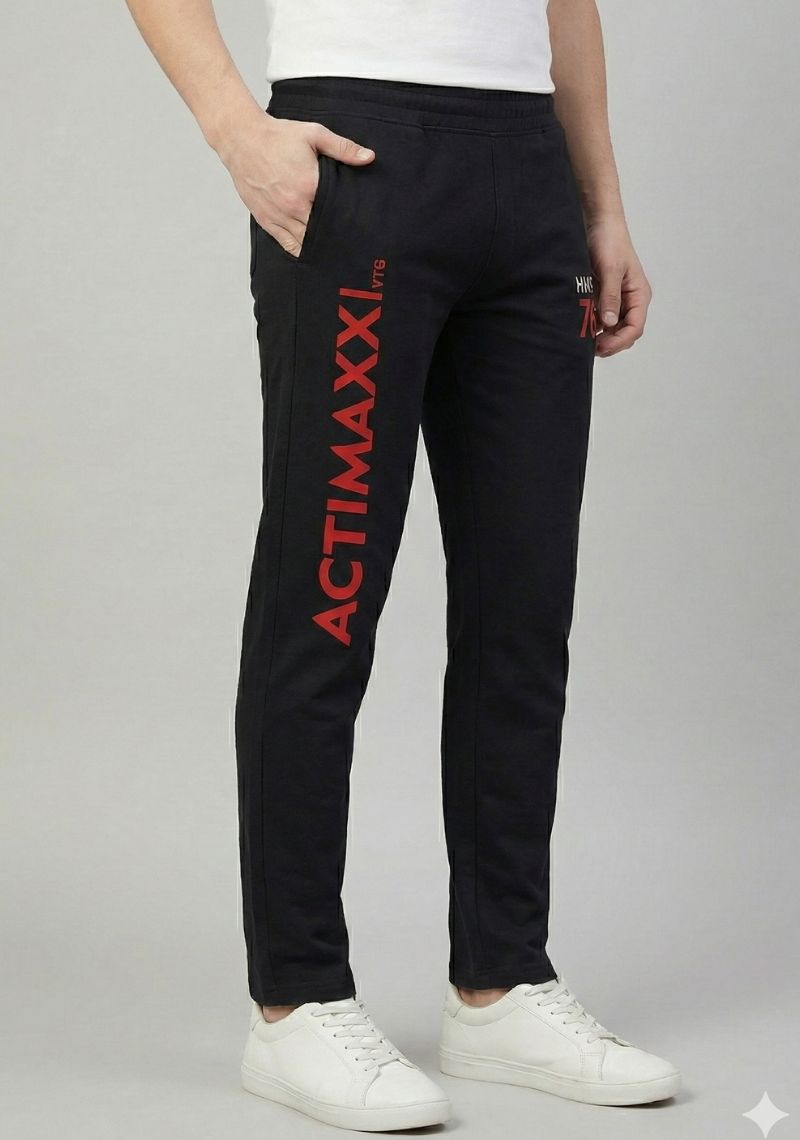 ACTIMAXX TRACK PANT - BLACK AND RED SIDE PRINTED