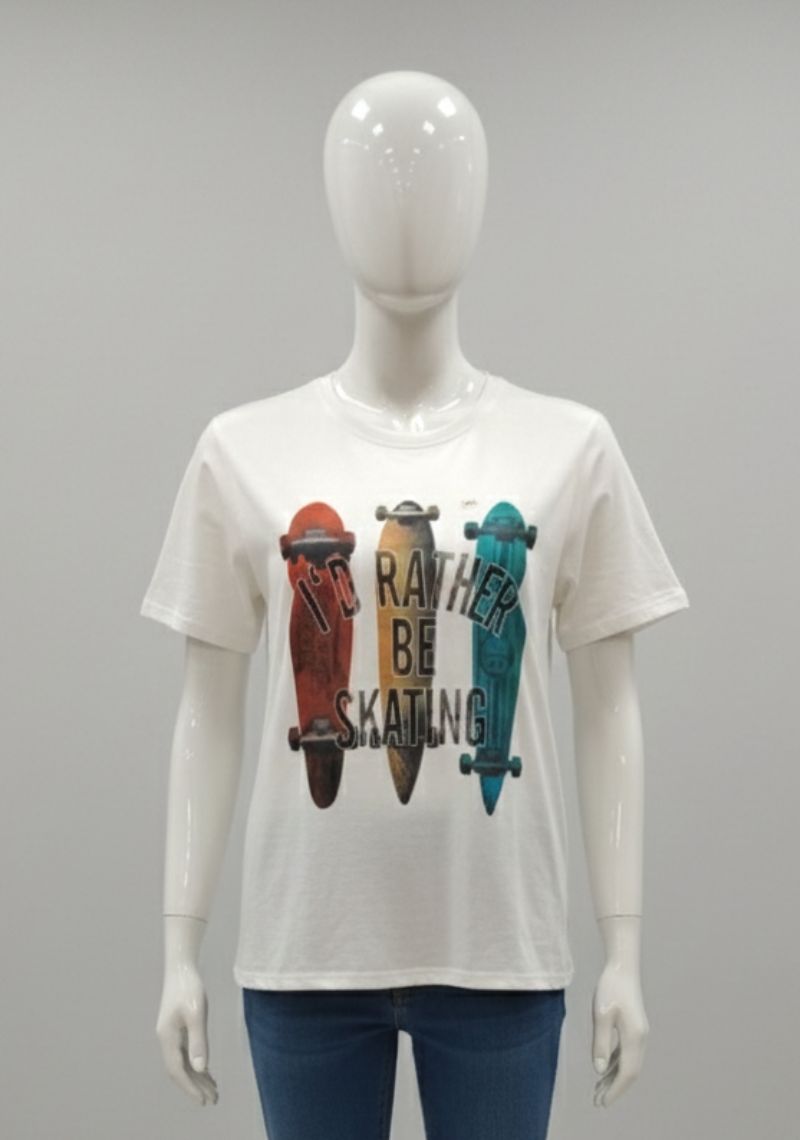 WOMENS T-SHIRT - WHITE AND MULTI COLOR PRINTED