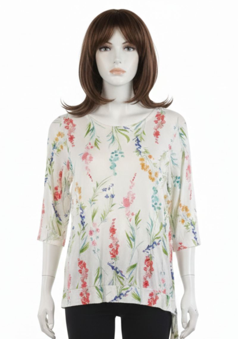 WOMENS WESTERN TOP [SL] - WHITE AND MULTI COLOR PRINTED
