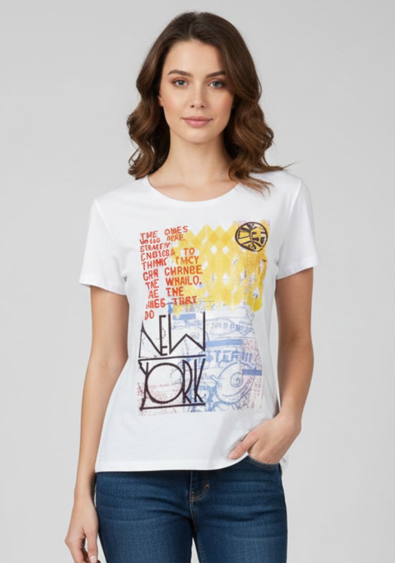 WOMENS T-SHIRT [MD] - WHITE [MULTI COLOR PRINTED ]