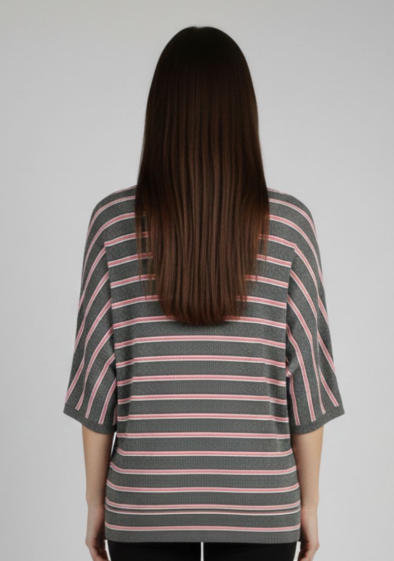 WOMEN T-SHIRT (SL)-GRAY PINK MXD