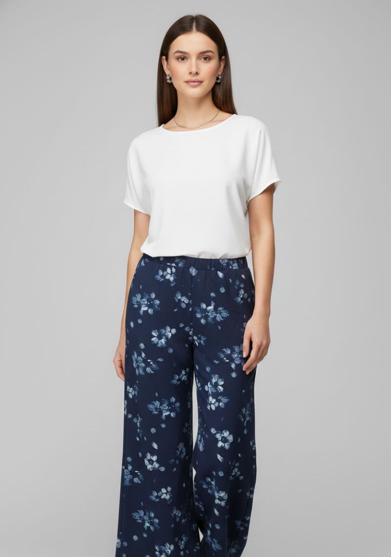 WOMENS PALAZZO - DARK BLUE FLORAL PRINTED