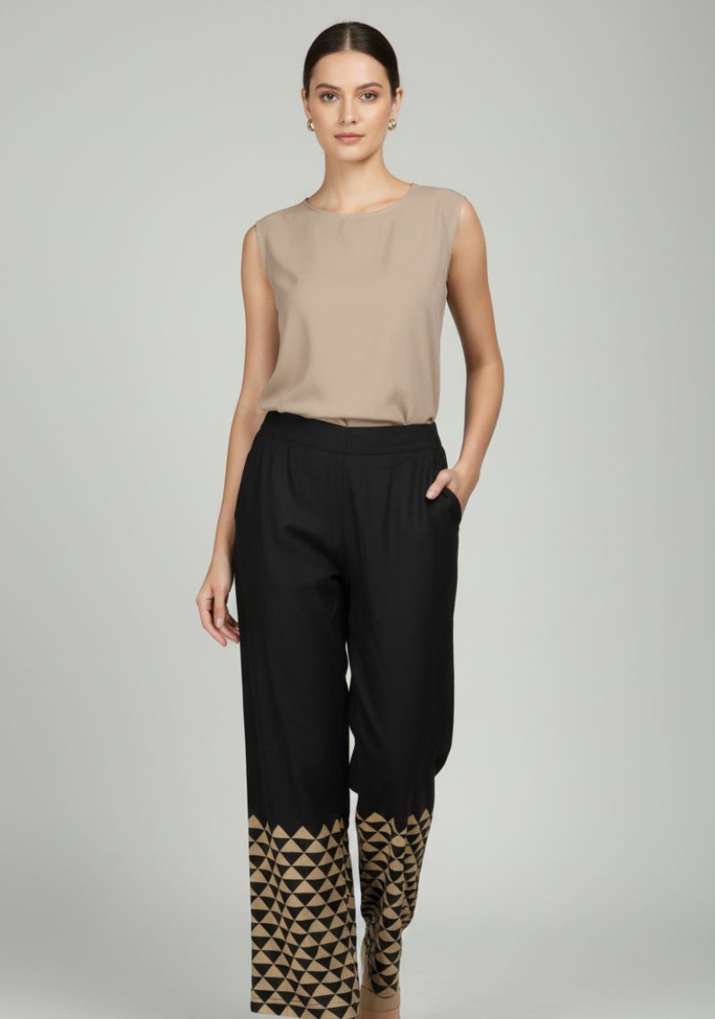 WOMENS PALAZZO - BLACK AND GOLDEN COLOR PRINTED