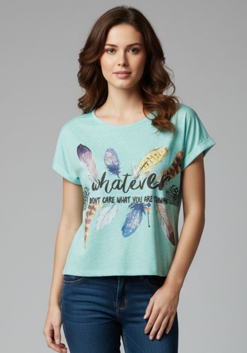 WOMENS T-SHIRT [MD] - SKY BLUE [ MULTI COLOUR PRINTED ]