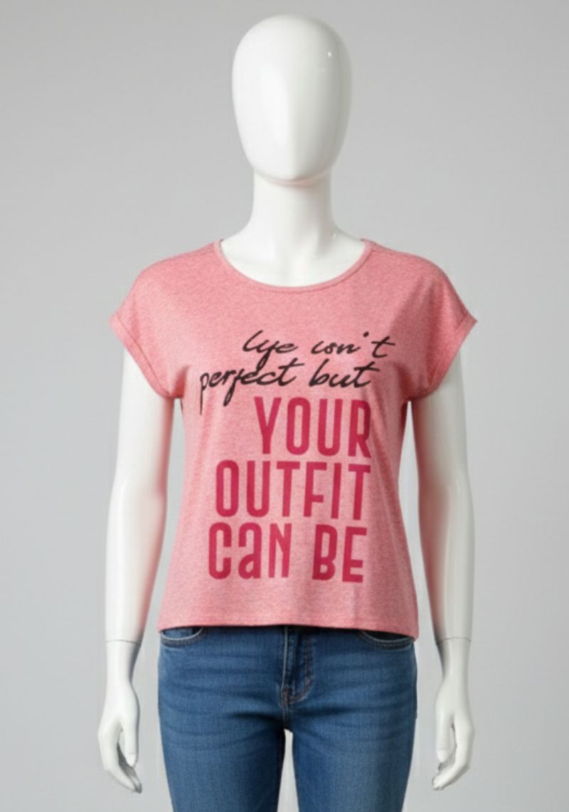 WOMENS T-SHIRT [MD] - DARK PINK [BLACK AND RED PRINTED ]