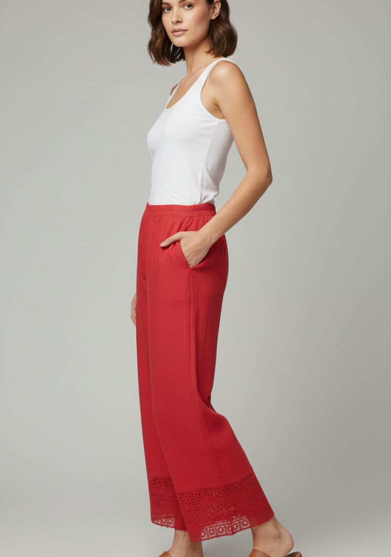 WOMENS PALAZZO - LIGHT RED PRINTED