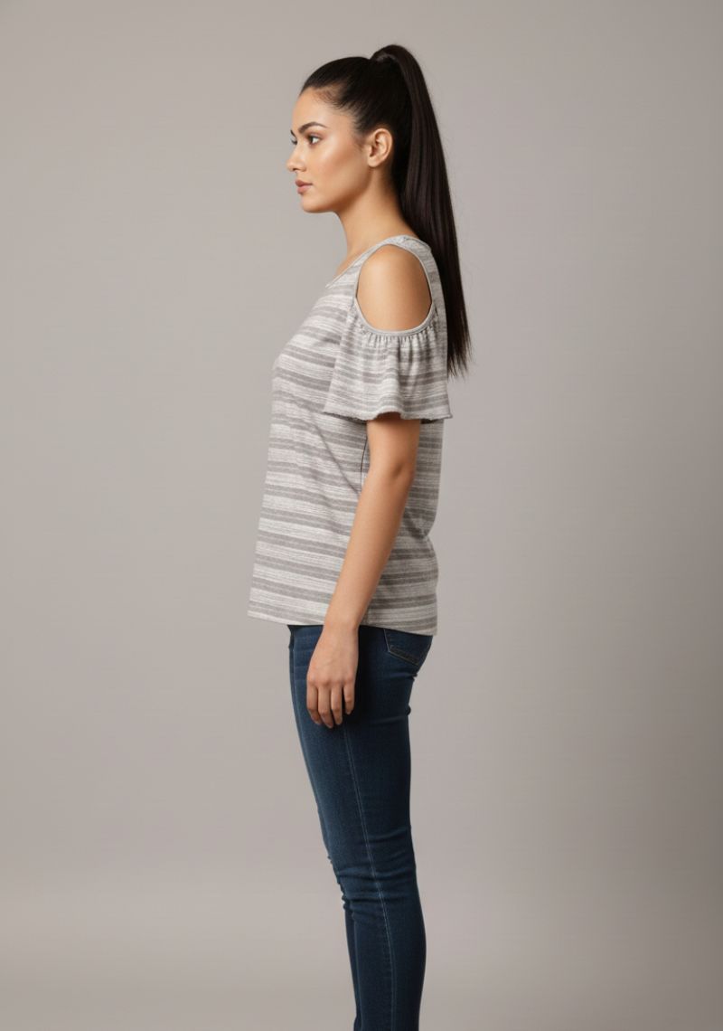 WOMEN WESTERN TOP - GREY STRIPES