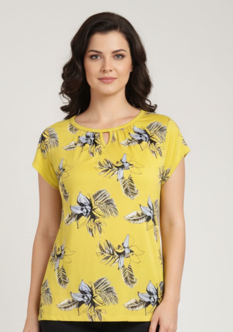 WOMEN WETSERN TOP - YELLOW FLORAL PRINTED