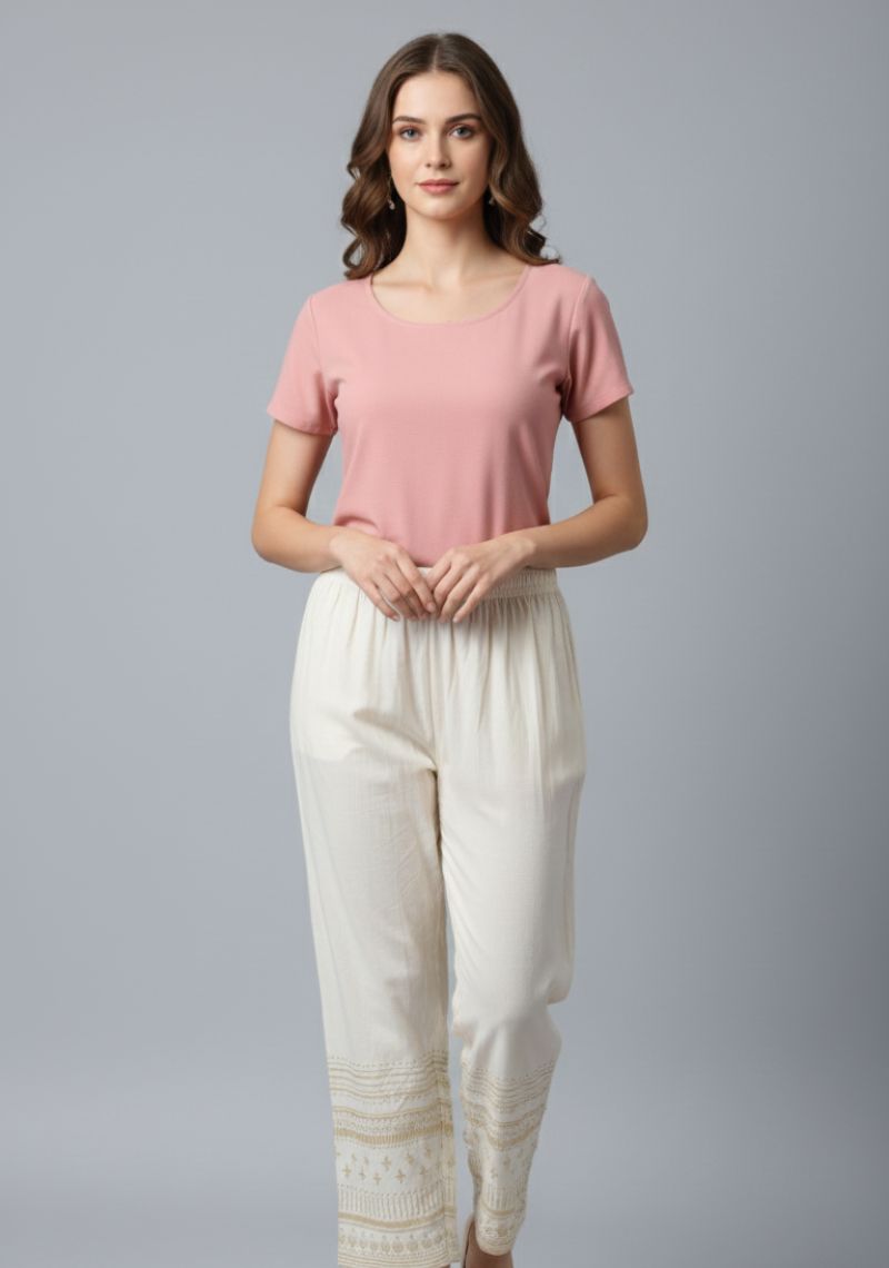 WOMENS PALAZZO - PRINTED WHITE