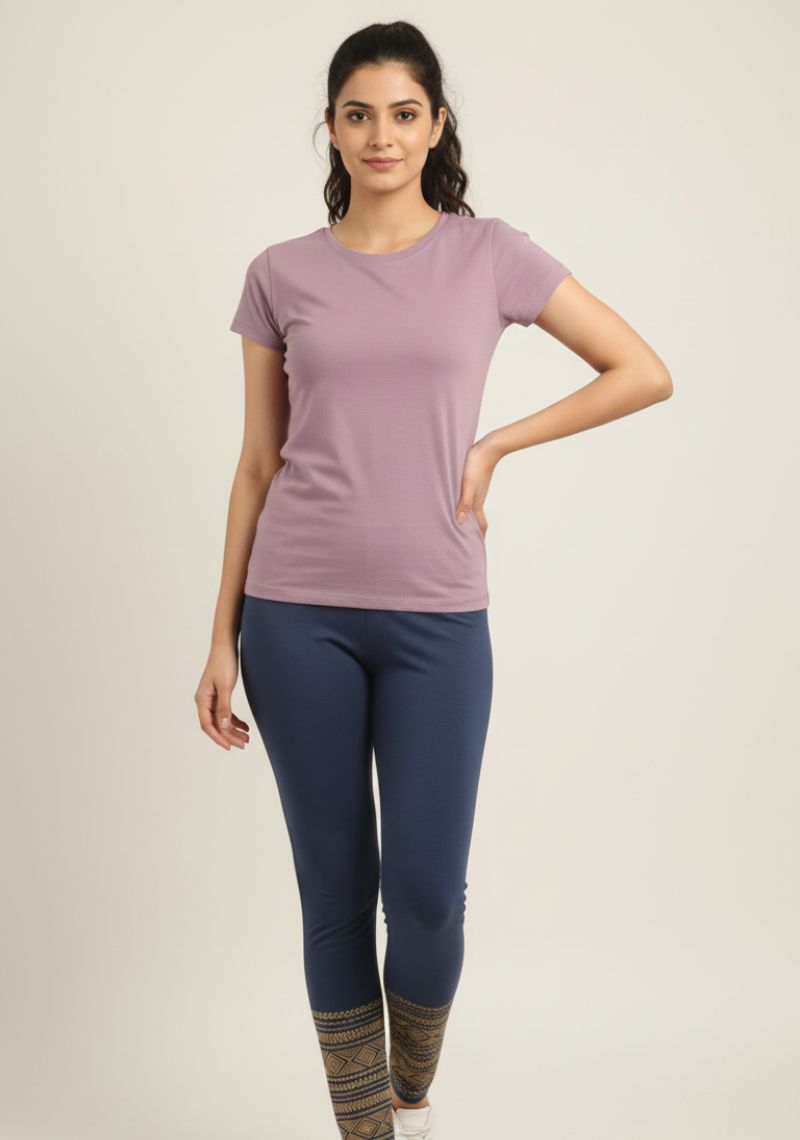 WOMENS LEGGINGS [MD] - DARK BLUE & GOLD PRINT