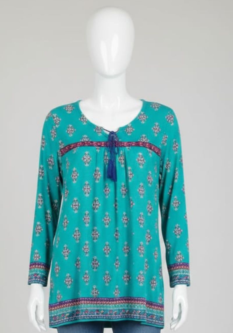 WOMENS WESTERN TOP [SL] - SKYBLUE & MULTI COLOR PRINTED