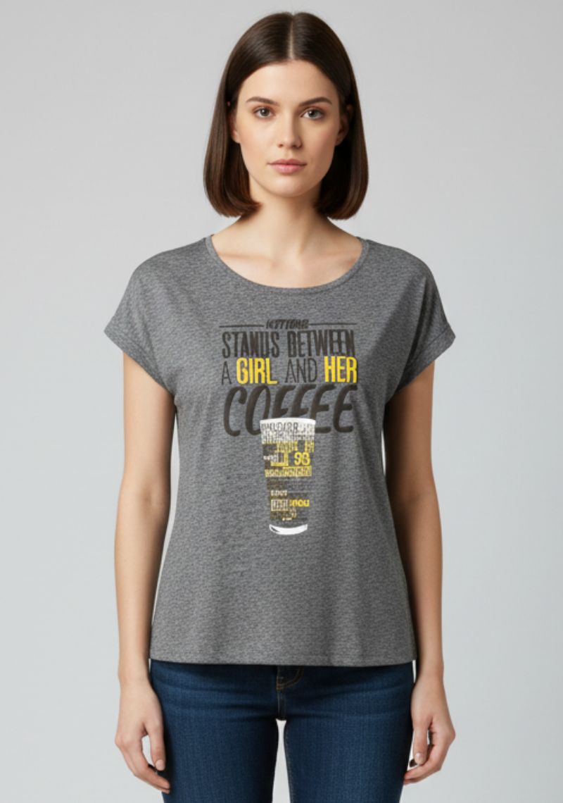 WOMENS T-SHIRT [MD] - DARK GREY & MULTI COLOR PRINT