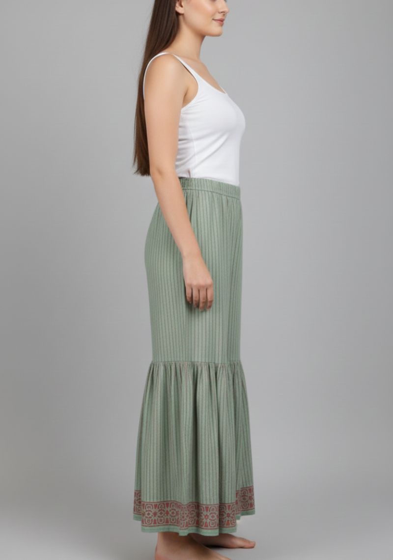 WOMENS PALAZO - LIGHT GREEN AND MAROON PRINTED