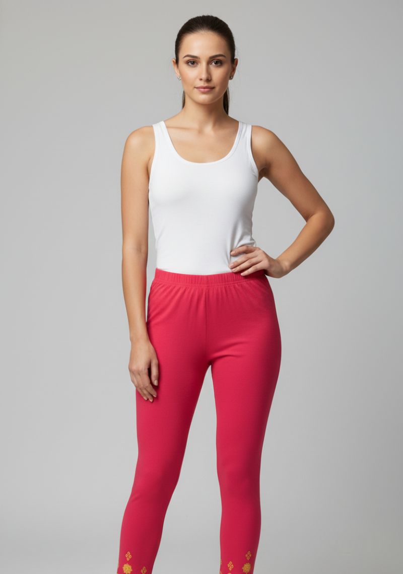 WOMENS LEGGINGS [MD] - BRIGHT PINK AND GOLDEN PRINTED