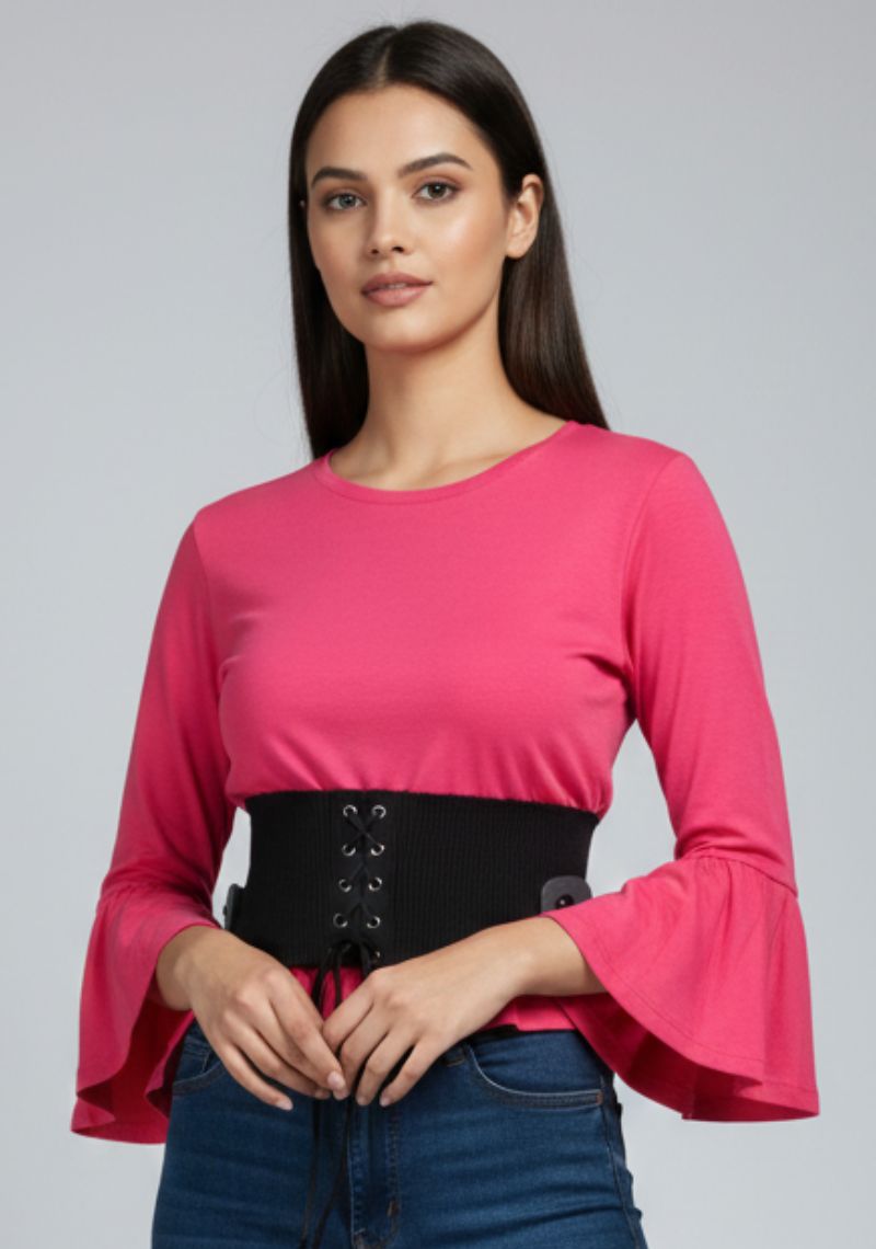 WOMEN WESTERN TOP - DARK PINK