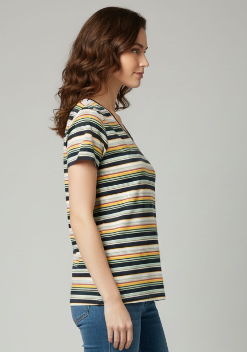 WOMENS T-SHIRT [MD] - MULTIPLE COLOUR STRIPES